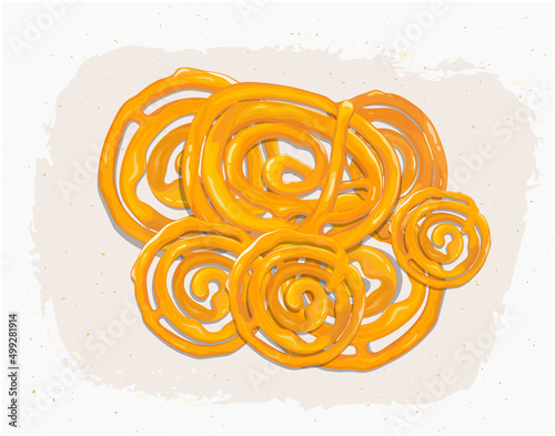 Fresh Jalebi Indian Sweet vector illustration from top view