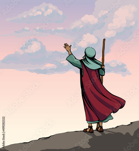 Moses with the staff. Vector drawing