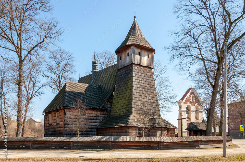 The Gothic medieval wooden church of the Archangel Michael in Binarowa in Lesser Poland. Built in early 16th century (about 1500). UNESCO World Heritage Site