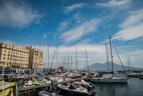 Marina in the south of Naples, Italy. Calm spring sunny day. Specially equipped harbor for yachts