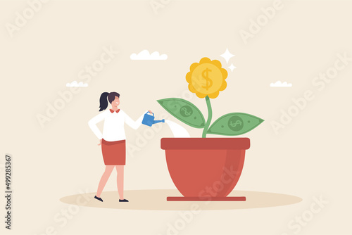 Growing Money. Investment growth. Profits from the stock market. Career growth.  Businessman watering  Investment  plants.