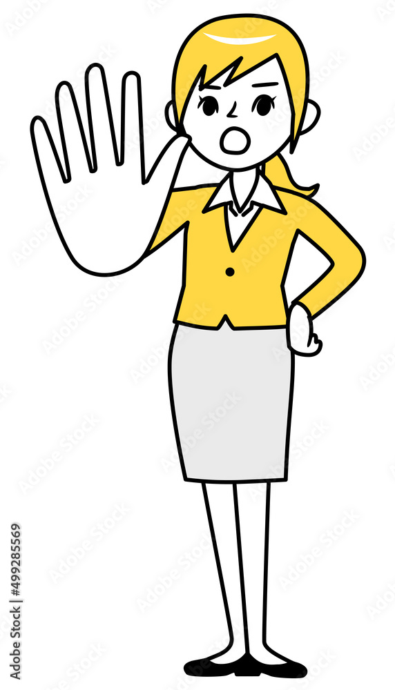 手の平を前に出して拒否する若いビジネスウーマン