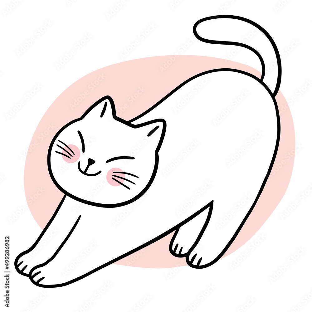 Naklejka premium Cartoon cute cat relaxation in happy day vector.