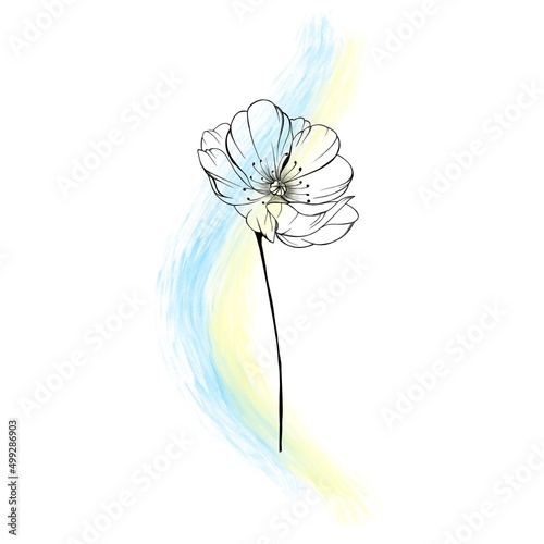 Floral botanical field watercolor yellow-blue paint - the national flag of uk...