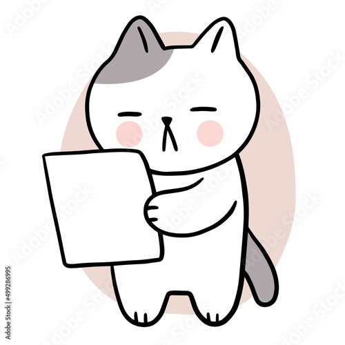 Cartoon cute cat boring read paper vector.