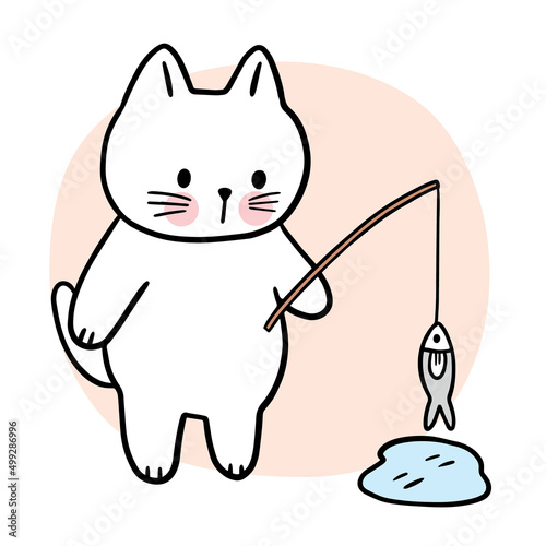 Cartoon cute cat fishing vector.