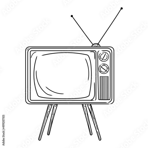 Old tv vector image.Retro tv icon sketch illustration on white background