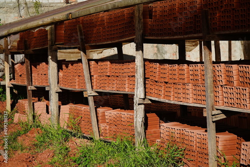 Drying halls for freshly fired clay tiles of an old brickyard in the middle of the Amazon region of Brazil. Manaus Cacau Pirera, Brazil.