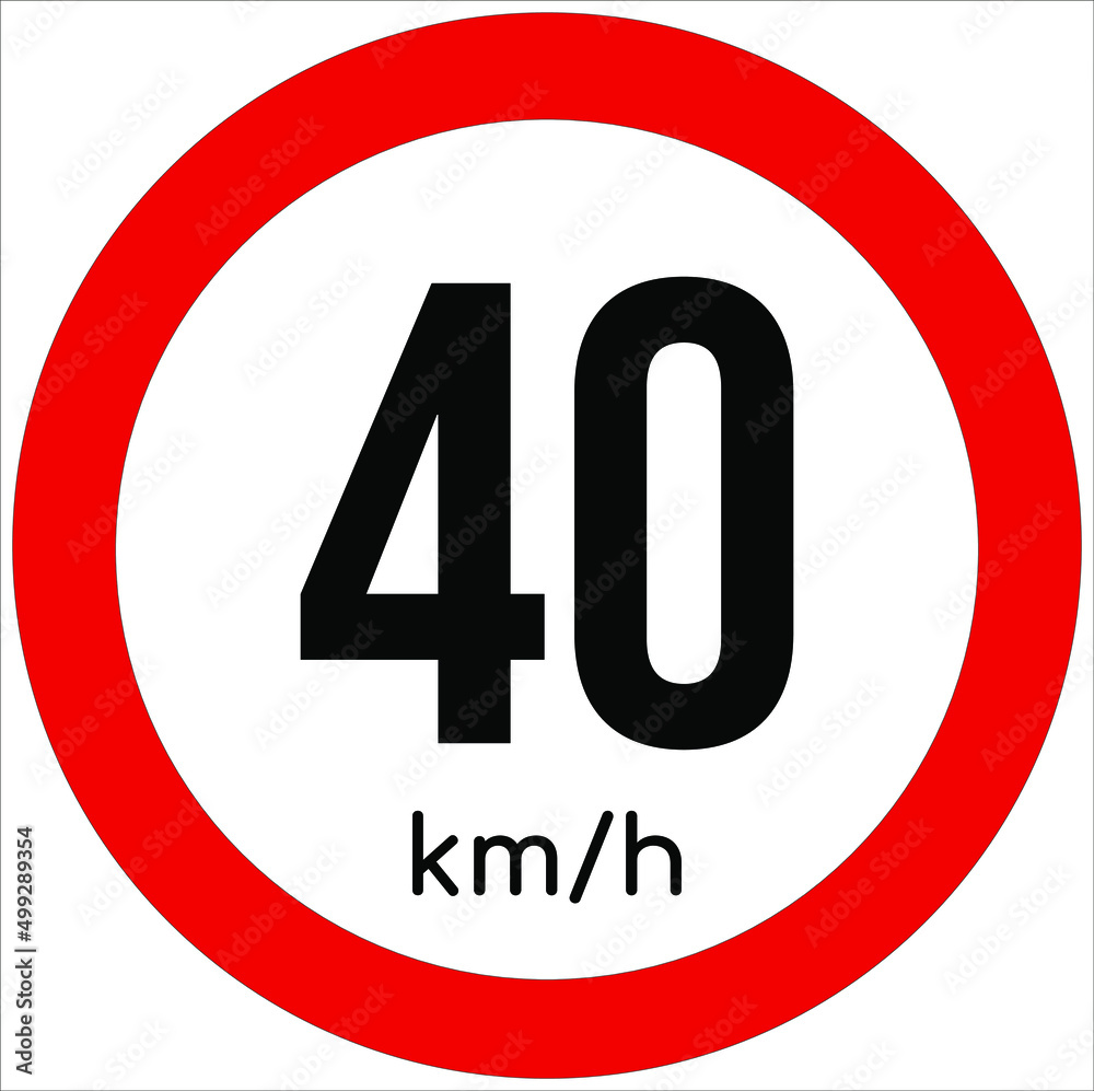 Maximum speed limit illustration 40 km per hour. Traffic sign icon isolated on a white background Maximum speed limit illustration 40 km per hour. Traffic sign icon isolated on a white background
