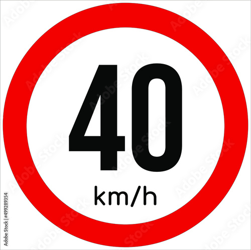 Maximum speed limit illustration 40 km per hour. Traffic sign icon isolated on a white background