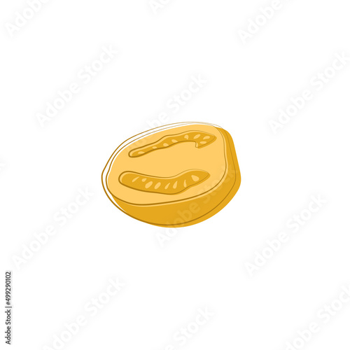Half organic yellow lying tomato with lines