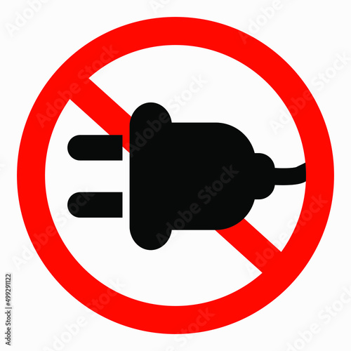 Electric plug ban icon. Do not plug in. There is no energy. It is forbidden to connect to the electrical network. Vector icon.