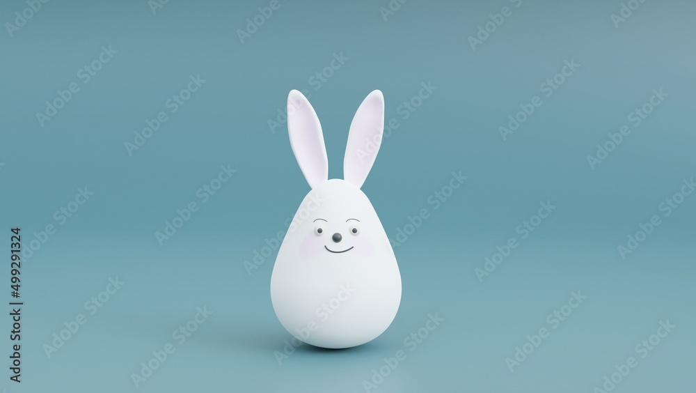 Obraz premium festive background for easter, easter white rabbit blue background. 3d render