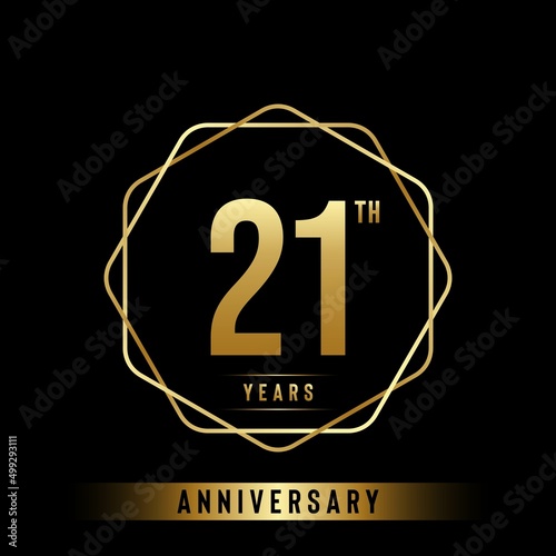 21 Years Anniversary logotype. Anniversary celebration template design with golden ring for booklet, leaflet, magazine, brochure poster, banner, web, invitation or greeting card. Vector illustrations