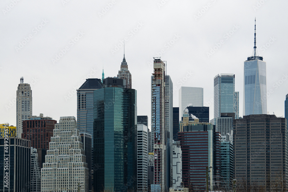 New York City skyline with gray sky