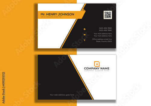 Horizontal black yellow with white shapes business card design template