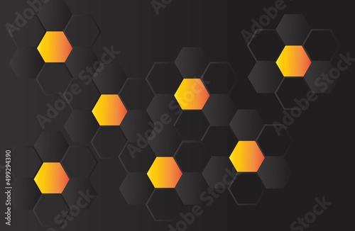 black and orange hexagon background.