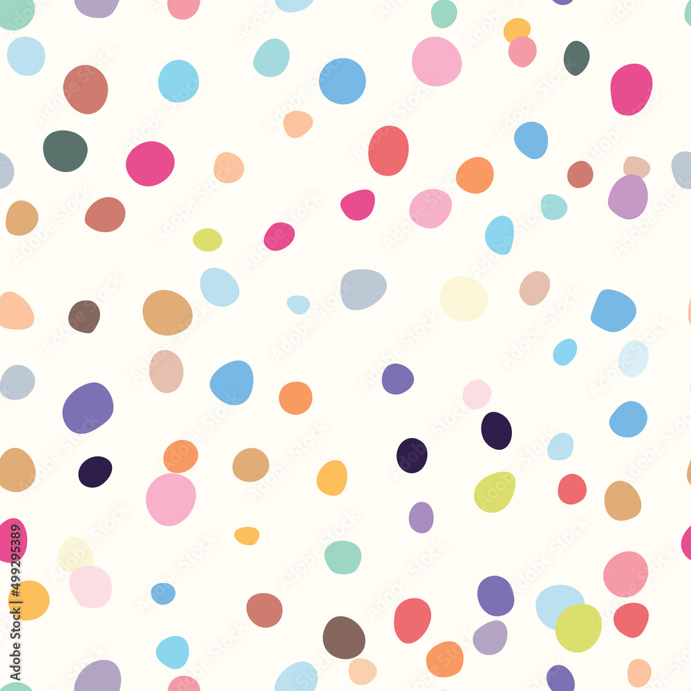Colorful dot pattern, scattered hand drawn elements, modern print with dots.