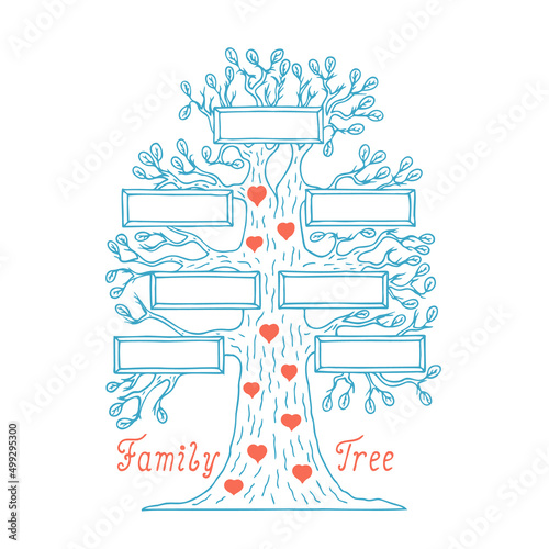 Family tree in doodle style. Hand Drawn.	