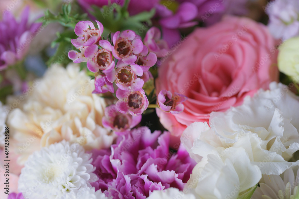Decorative bouquet of many different small and large flowers Decorative bouquet of many different small and large flowers