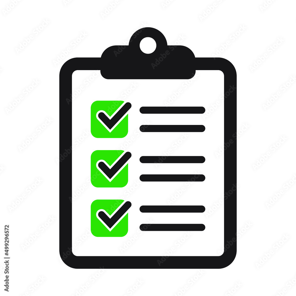 Clipboard with checklist with green check boxes icon isolated on white background. Clipboard with checklist with green check boxes icon isolated on white background.