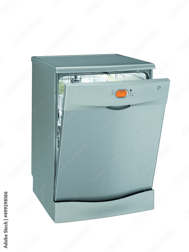 silver dishwasher open door, kitchen appliance silver dishwasher open door, kitchen appliance