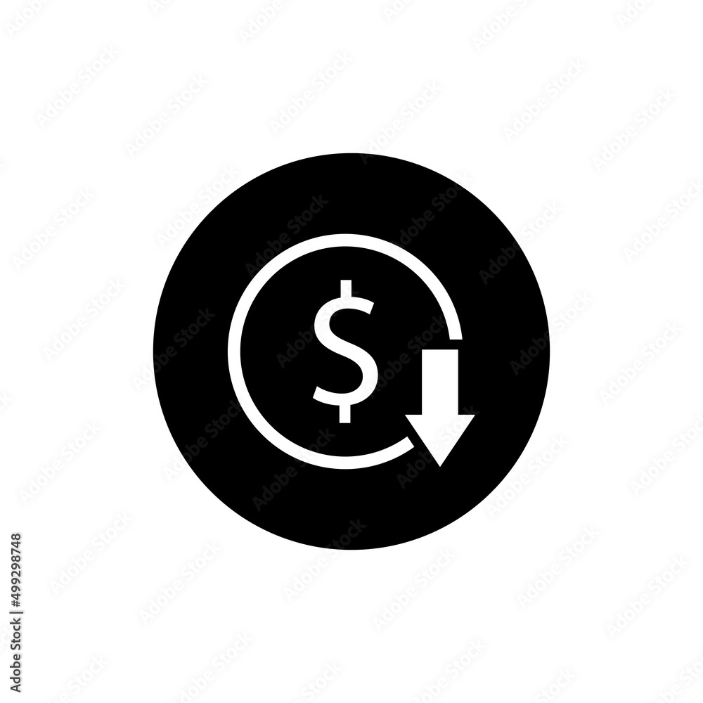 Dollar cost reduction icon in black round Dollar cost reduction icon in black round