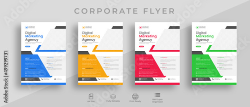 Corporate business flyer design template or modern business flyer design template .yellow,green,blue,red color flyer design template