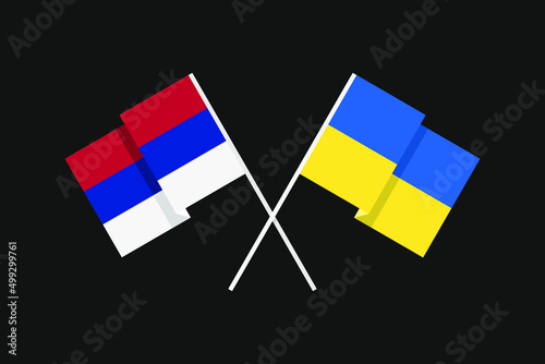 Flags of the European countries of Ukraine and the Republic of Serbia in national colors. Help and support from friendly countries. Flat minimal graphic design.
