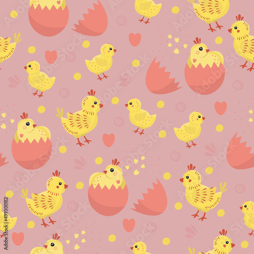 Cute Easter seamless pattern, orange background