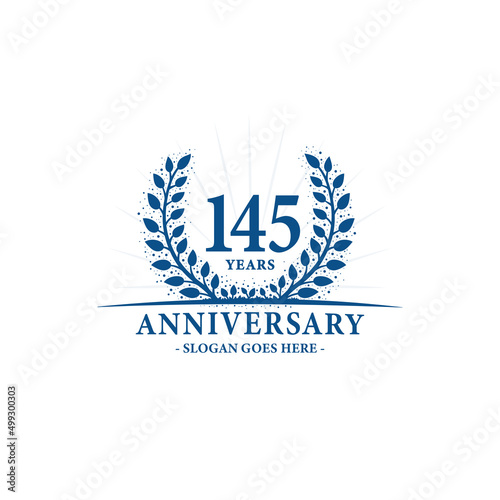145 years celebrating anniversary logo. 145th years anniversary design template. Vector and illustration. 
