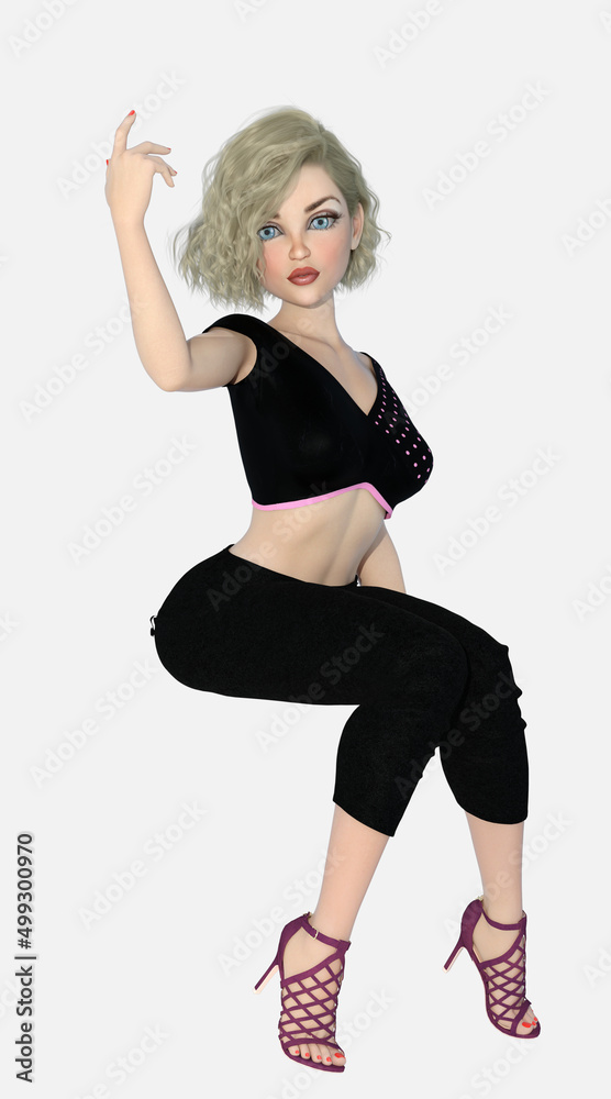 Jenna is a young blonde female witch - a 3D illustration character model render on an isolated background. Jenna is a young blonde female witch - a 3D illustration character model render on an isolated background.