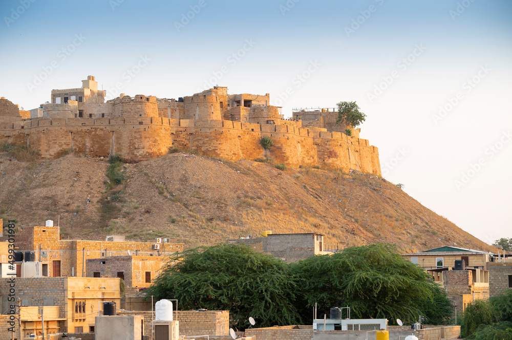 Jaisalmer,Rajasthan,India - October 15,2019: Jaisalmer Fort or Sonar Quila or Golden Fort. living fort - made of yellow sandstone. UNESCO world heritage site at Thar desert along old silk trade route.