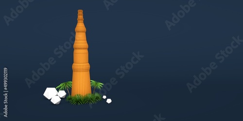The Qutub Minar Delhi, minaret and victory tower Mehrauli area of South Delhi, India. 3d render illustration Image photo
