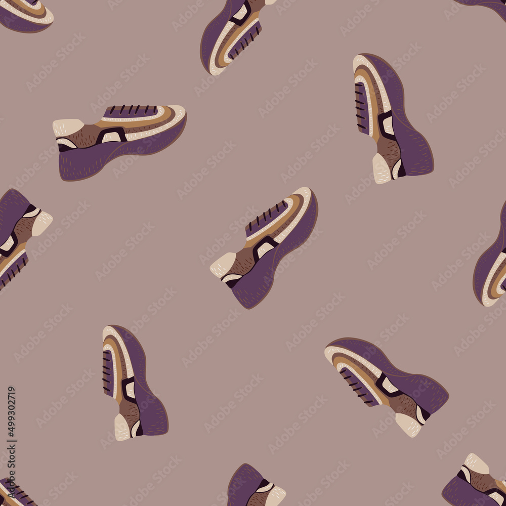 Seamless pattern with modern sneakers. Background with shoes for active lifestyle in doodle style.