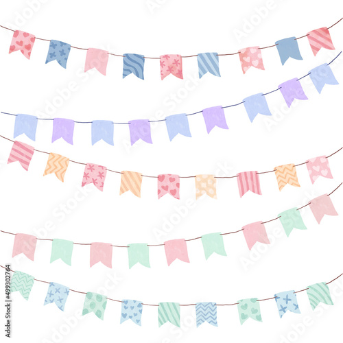 Watercolor colorful bunting flags clipart collection for decoration
