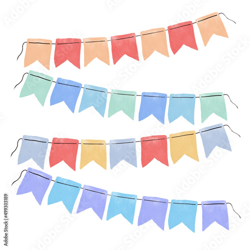 Watercolor colorful bunting flags clipart collection for decoration