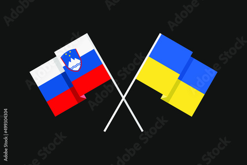 Flags of European countries Ukraine and Republic of Slovenia in national colors. Help and support from friendly countries. Flat minimal graphic design.