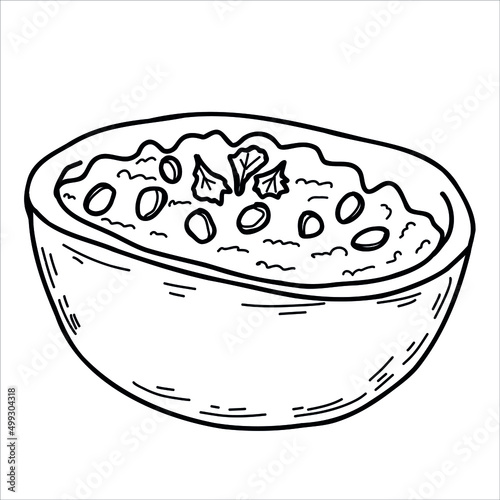 Chili con carne mexican cuisine line art doodle style vector Illustration on a white background