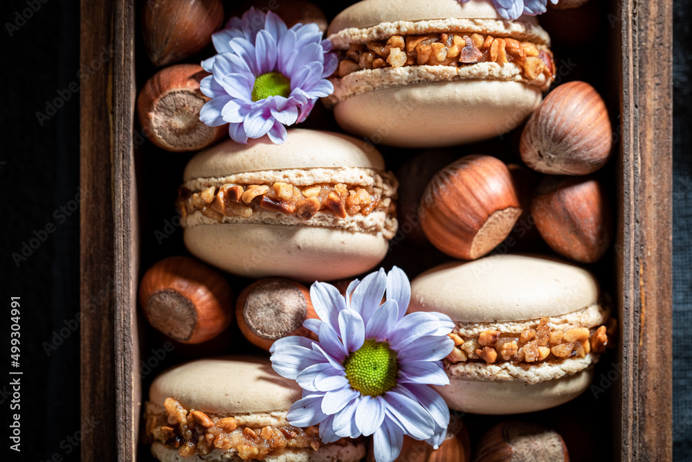 Delicious and fresh nuts macaroons as a crunchy dessert. Delicious and fresh nuts macaroons as a crunchy dessert.