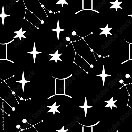Seamless pattern of zodiac signs. Vector illustration