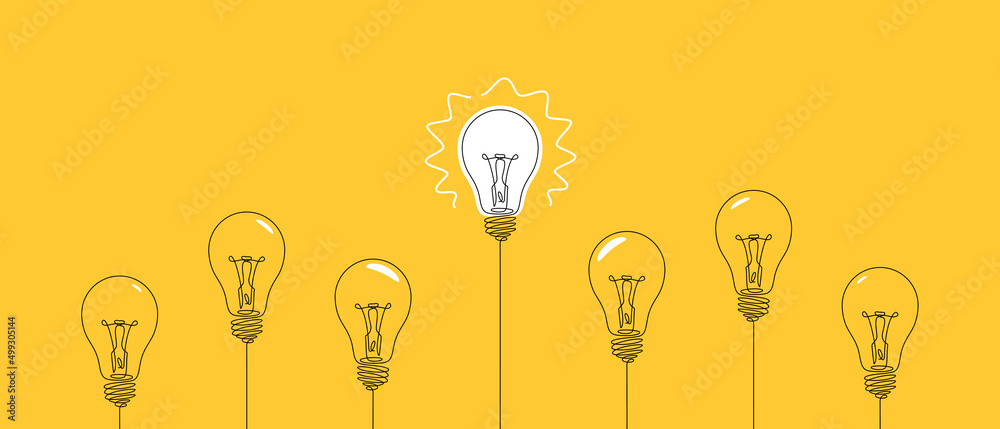 Glowing light bulb creative idea and difference concept. Vector illustration - obrazy, fototapety, plakaty 