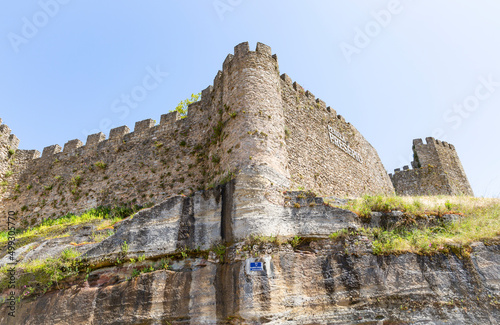 view from the bottom up of the medieval castle of Penela town, district of Coimbra, province of Beira Litoral, Portugal