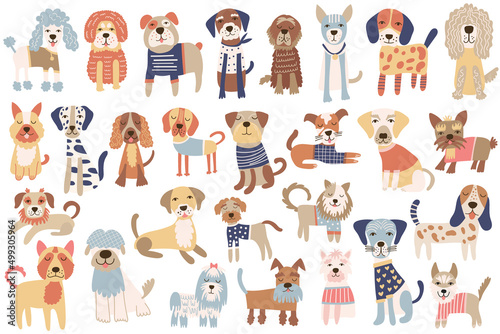 Fototapeta Naklejka Na Ścianę i Meble -  Set of dogs of various breeds. Cartoon Dog Clip art. Vector illustration.