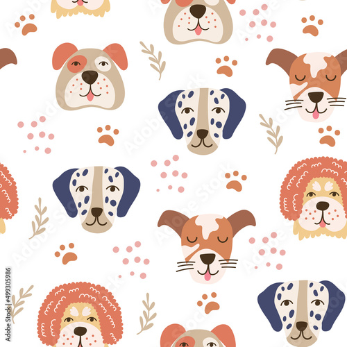 Seamless pattern with dogs, children textile design. Vector illustration.