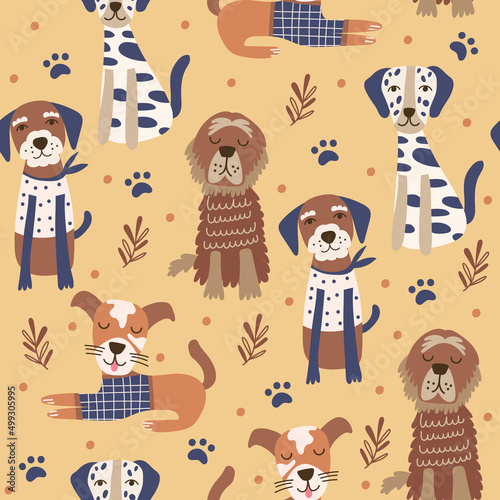 Seamless pattern with dogs  children textile design. Vector illustration.