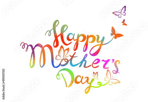 Happy Mother's Day handwritten colorful lettering. Continuous line drawing text design. Vector illustration