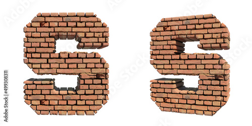 Letter written in red brick, tumbled, solid, indestructible, S