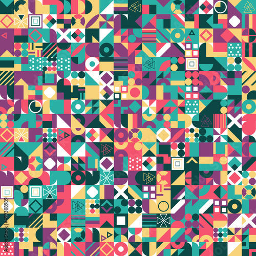 Retro pattern of different shapes. Colorful vector mosaic backdrop. Geometric hipster retro background