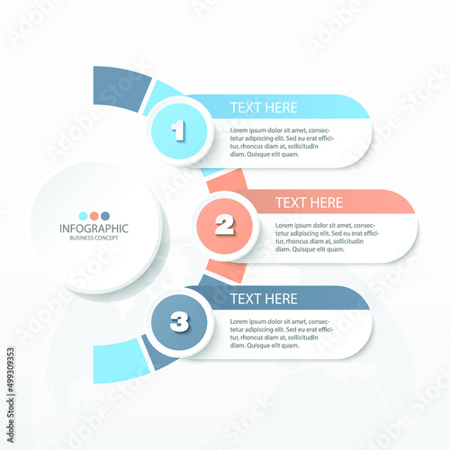 Basic circle infographic template with 3 steps, process or options, process chart, Used for process diagram, presentations, workflow layout, flow chart, infograph. Vector eps10 illustration.